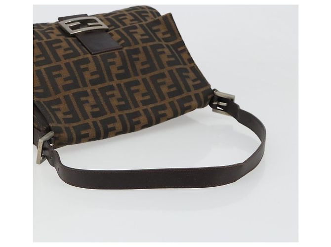 FENDI Zucca Canvas Mamma Baguette Bolsa de Ombro Preto Prata Marrom Autêntica 187420V - vista 7
