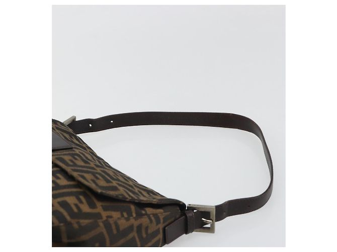FENDI Zucca Canvas Mamma Baguette Bolsa de Ombro Preto Prata Marrom Autêntica 187420V - vista 8