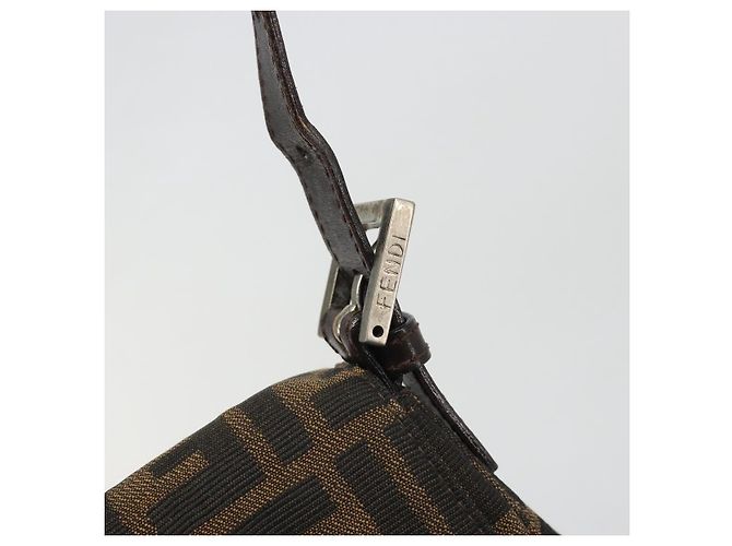 FENDI Zucca Canvas Mamma Baguette Bolsa de Ombro Preto Prata Marrom Autêntica 187420V - vista 9