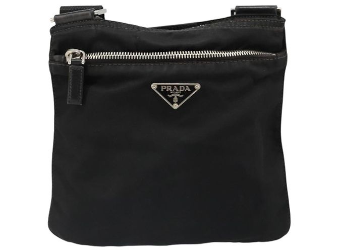 PRADA Schultertasche Nylon Schwarz Silber Auth hk3831 - vista 13