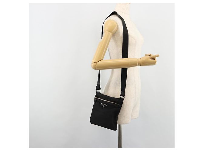 PRADA Schultertasche Nylon Schwarz Silber Auth hk3831 - vista 23