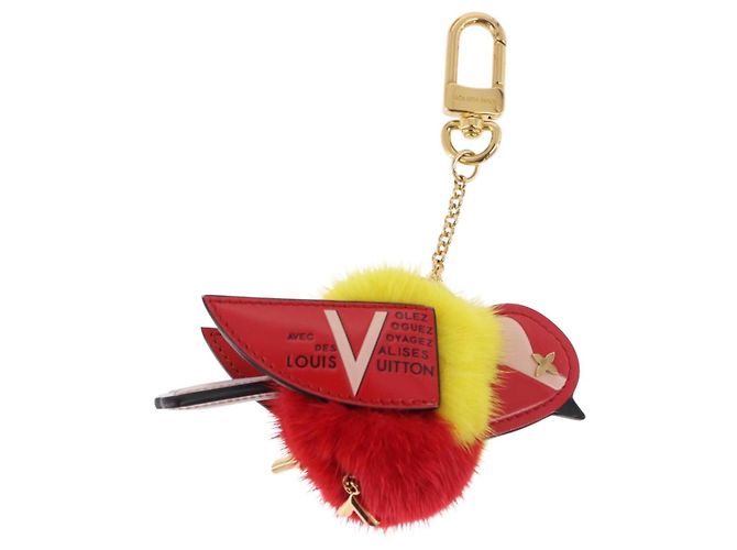 LOUIS VUITTON Bijoux Traveling Bird Sack Charm Pelliccia Rossa M67390 LV Auth 189231M Rosso - vista 5