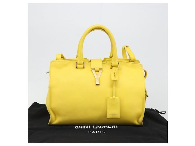 SAINT LAURENT Borsa Cabas Baby in Pelle 2way Yellow Gold Auth hk3783 D'oro Giallo - vista 12