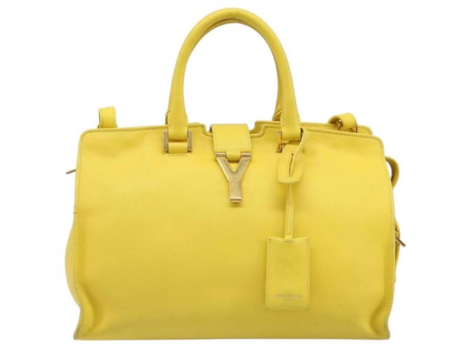SAINT LAURENT Borsa Cabas Baby in Pelle 2way Yellow Gold Auth hk3783 D'oro Giallo - vista 13