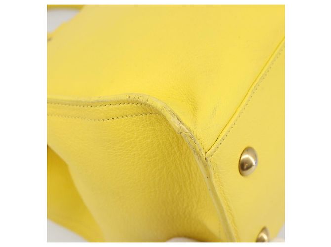 SAINT LAURENT Borsa Cabas Baby in Pelle 2way Yellow Gold Auth hk3783 D'oro Giallo - vista 17