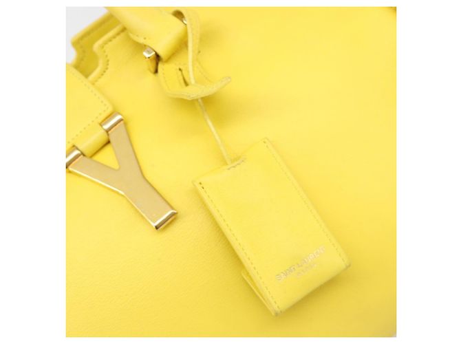 SAINT LAURENT Borsa Cabas Baby in Pelle 2way Yellow Gold Auth hk3783 D'oro Giallo - vista 21