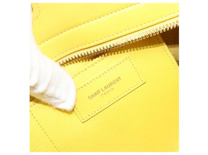 SAINT LAURENT Borsa Cabas Baby in Pelle 2way Yellow Gold Auth hk3783 D'oro Giallo - vista 25