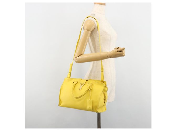 SAINT LAURENT Borsa Cabas Baby in Pelle 2way Yellow Gold Auth hk3783 D'oro Giallo - vista 29