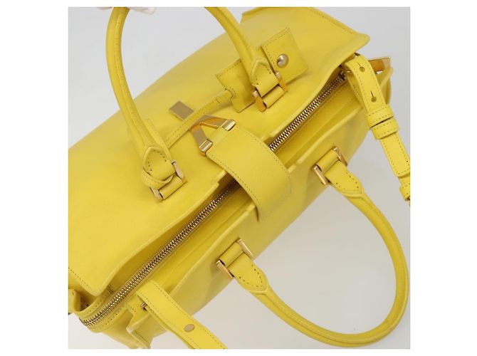 SAINT LAURENT Borsa Cabas Baby in Pelle 2way Yellow Gold Auth hk3783 D'oro Giallo - vista 6