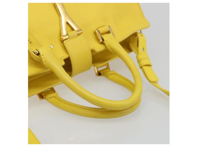 SAINT LAURENT Borsa Cabas Baby in Pelle 2way Yellow Gold Auth hk3783 D'oro Giallo - vista 7