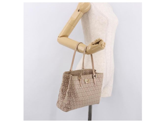 FENDI Zucchino Canvas Handtasche Beige Gold Authentisch ka4906 - Ansicht 26
