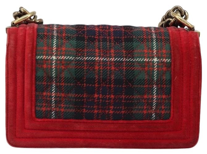 CHANEL Boy Chanel Chain Shoulder Bag Velor Red Gold CC Auth mr2605SAV Rosso D'oro - vista 2