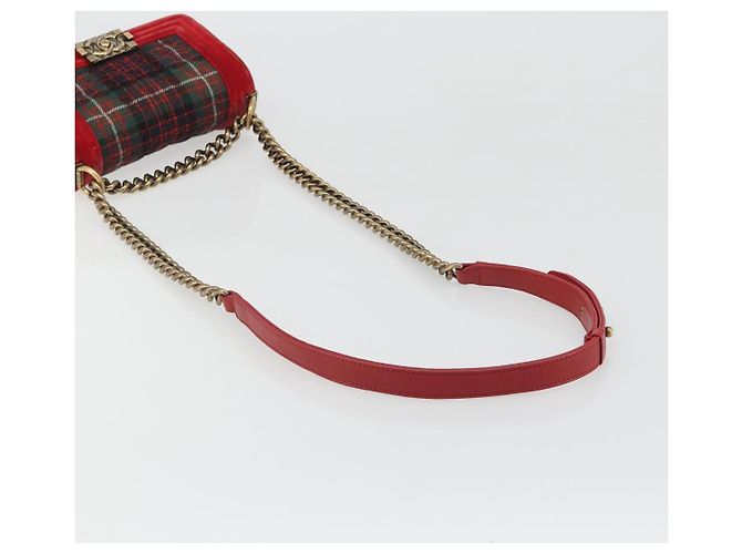 CHANEL Boy Chanel Chain Shoulder Bag Velor Red Gold CC Auth mr2605SAV Rosso D'oro - vista 7