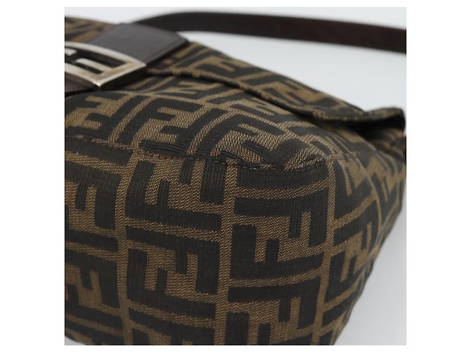 FENDI Zucca Canvas Mamma Baguette Borsa a Spalla Nero Argento Marrone Auth 186462V - vista 14
