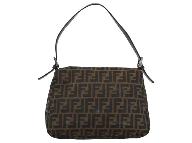 FENDI Zucca Canvas Mamma Baguette Borsa a Spalla Nero Argento Marrone Auth 186462V - vista 2