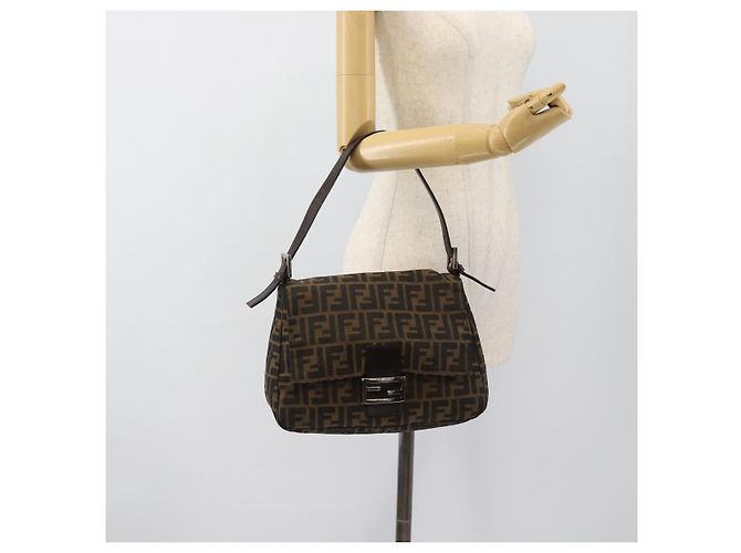 FENDI Zucca Canvas Mamma Baguette Borsa a Spalla Nero Argento Marrone Auth 186462V - vista 23