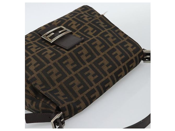 FENDI Zucca Canvas Mamma Baguette Borsa a Spalla Nero Argento Marrone Auth 186462V - vista 6