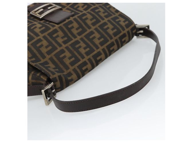FENDI Zucca Canvas Mamma Baguette Borsa a Spalla Nero Argento Marrone Auth 186462V - vista 7