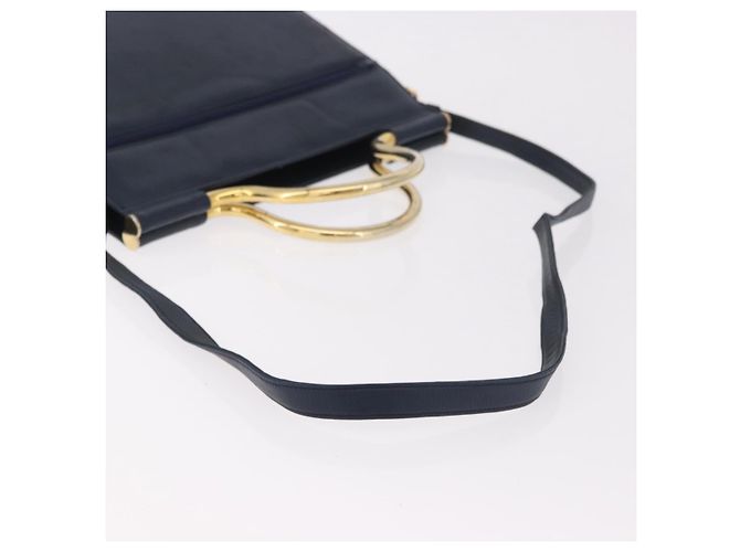 Bolsa Christian Dior de couro 2way Navy Gold Auth 188827 Dourado Azul marinho - vista 10