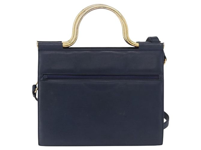 Bolsa Christian Dior de couro 2way Navy Gold Auth 188827 Dourado Azul marinho - vista 13