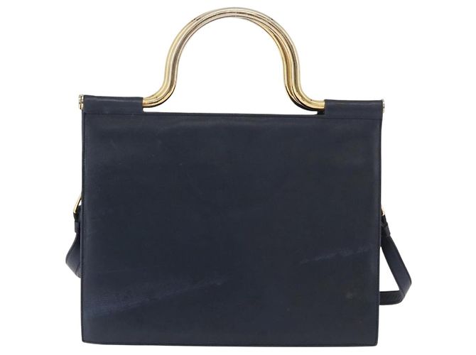 Bolsa Christian Dior de couro 2way Navy Gold Auth 188827 Dourado Azul marinho - vista 2