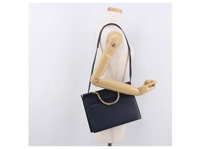 Bolsa Christian Dior de couro 2way Navy Gold Auth 188827 Dourado Azul marinho - vista 27
