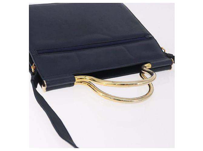 Bolsa Christian Dior de couro 2way Navy Gold Auth 188827 Dourado Azul marinho - vista 7