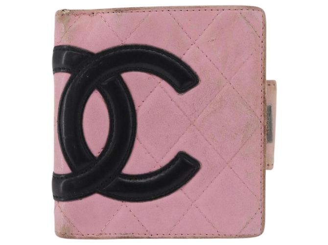 CHANEL Cambon Line Cartera Bifold de Cuero Rosa Plata CC Auth bs35716 - vista 13