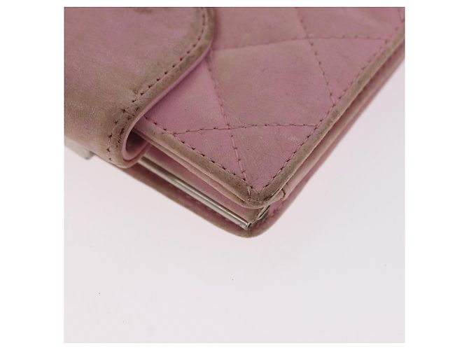 CHANEL Cambon Line Cartera Bifold de Cuero Rosa Plata CC Auth bs35716 - vista 15