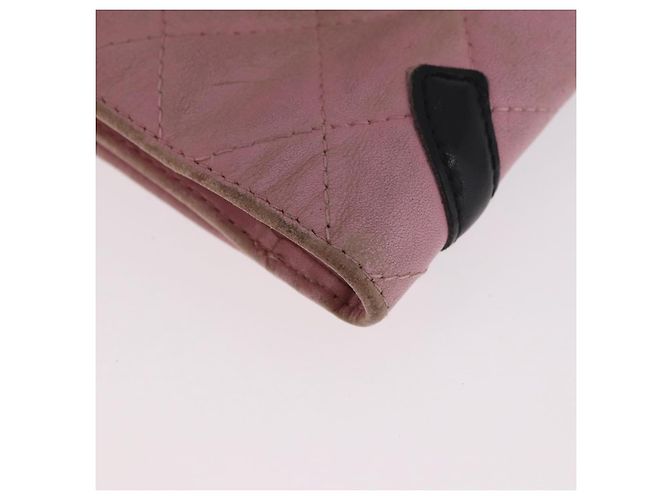 CHANEL Cambon Line Cartera Bifold de Cuero Rosa Plata CC Auth bs35716 - vista 16