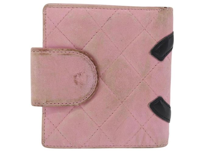 CHANEL Cambon Line Cartera Bifold de Cuero Rosa Plata CC Auth bs35716 - vista 2