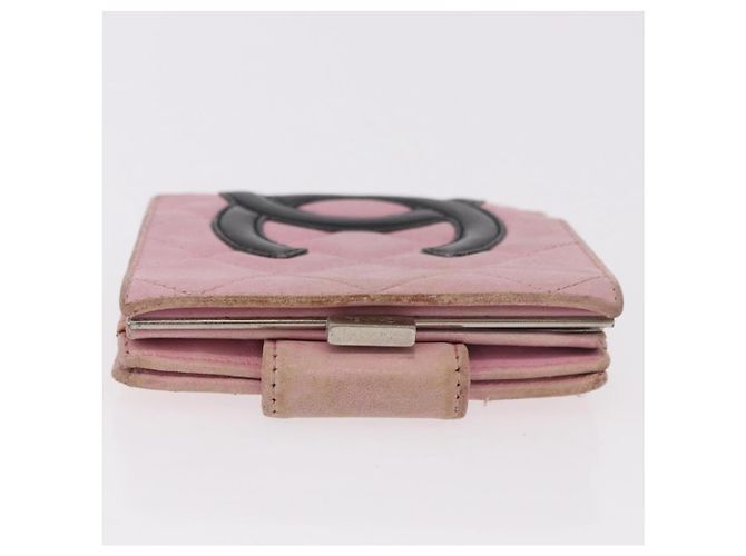 CHANEL Cambon Line Cartera Bifold de Cuero Rosa Plata CC Auth bs35716 - vista 3