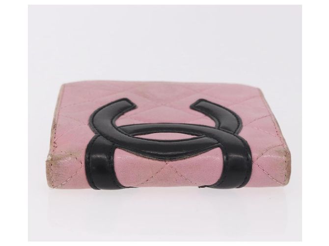 CHANEL Cambon Line Cartera Bifold de Cuero Rosa Plata CC Auth bs35716 - vista 4