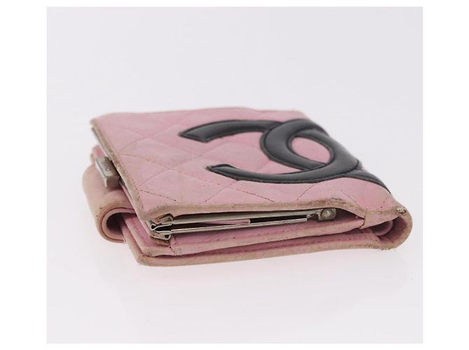 CHANEL Cambon Line Cartera Bifold de Cuero Rosa Plata CC Auth bs35716 - vista 5