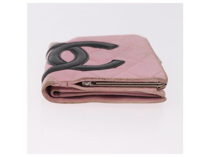 CHANEL Cambon Line Cartera Bifold de Cuero Rosa Plata CC Auth bs35716 - vista 6