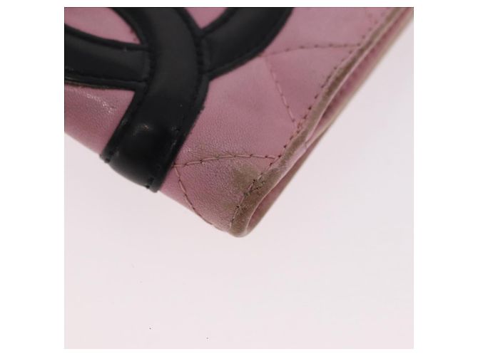 CHANEL Cambon Line Cartera Bifold de Cuero Rosa Plata CC Auth bs35716 - vista 7