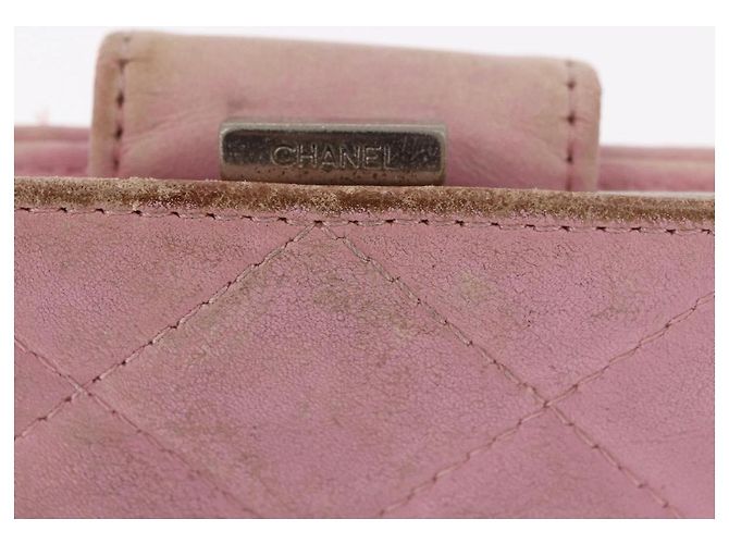 CHANEL Cambon Line Cartera Bifold de Cuero Rosa Plata CC Auth bs35716 - vista 8