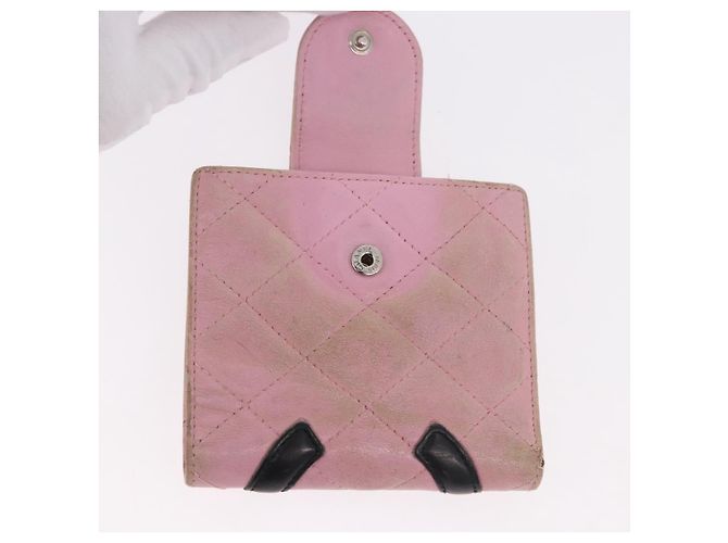 CHANEL Cambon Line Cartera Bifold de Cuero Rosa Plata CC Auth bs35716 - vista 9