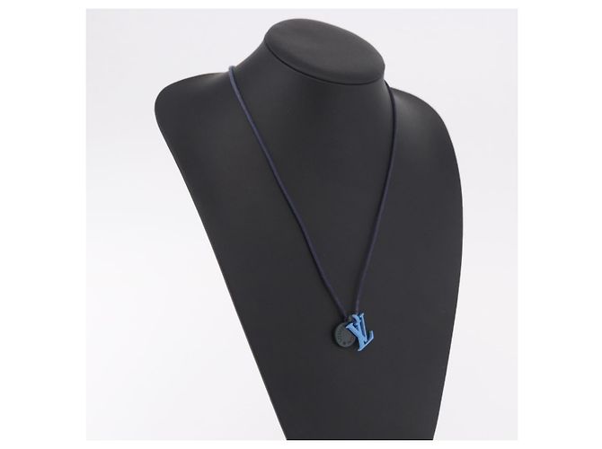 LOUIS VUITTON Metallanhänger On the Go Halskette Emaille M63648 Auth 189230V Marineblau - Ansicht 16