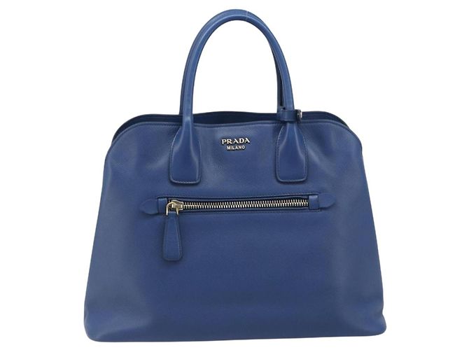 Saffiano Borsa PRADA in pelle Safiano blu e oro Auth 186433A D'oro - vista 13