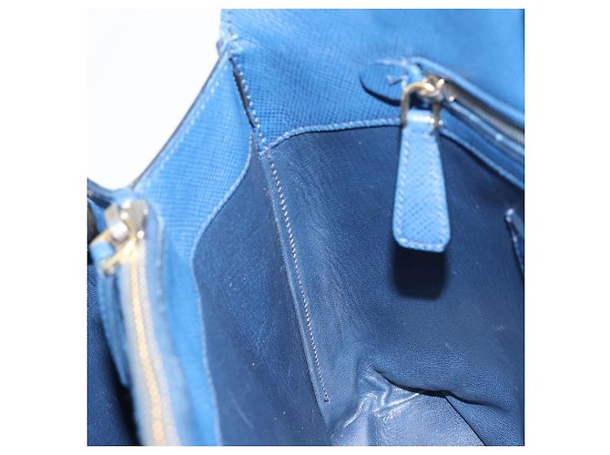 Saffiano Borsa PRADA in pelle Safiano blu e oro Auth 186433A D'oro - vista 20