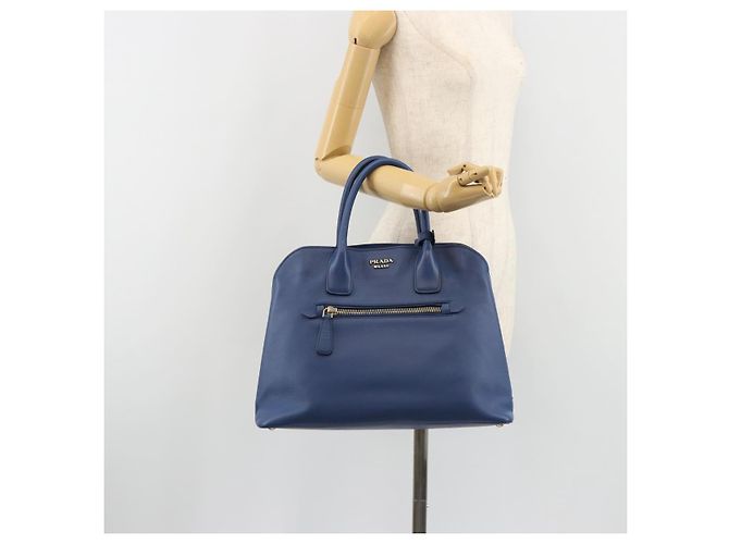 Saffiano Borsa PRADA in pelle Safiano blu e oro Auth 186433A D'oro - vista 27