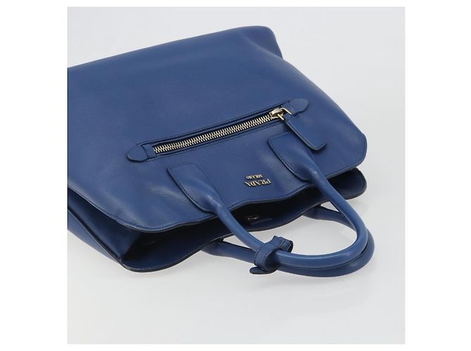 Saffiano Borsa PRADA in pelle Safiano blu e oro Auth 186433A D'oro - vista 6