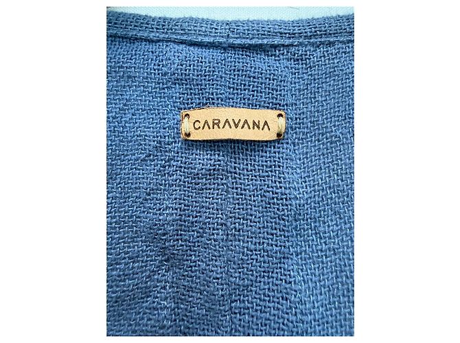 Autre Marque Caravana Langer Cardigan aus blauem Leinen - Ansicht 2
