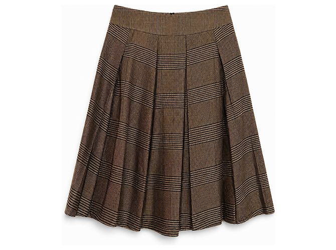 Falda Brunello Cucinelli Gunex de seda Príncipe de Gales Talle Alto Castaño - vista 2