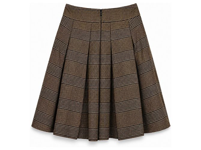 Falda Brunello Cucinelli Gunex de seda Príncipe de Gales Talle Alto Castaño - vista 3
