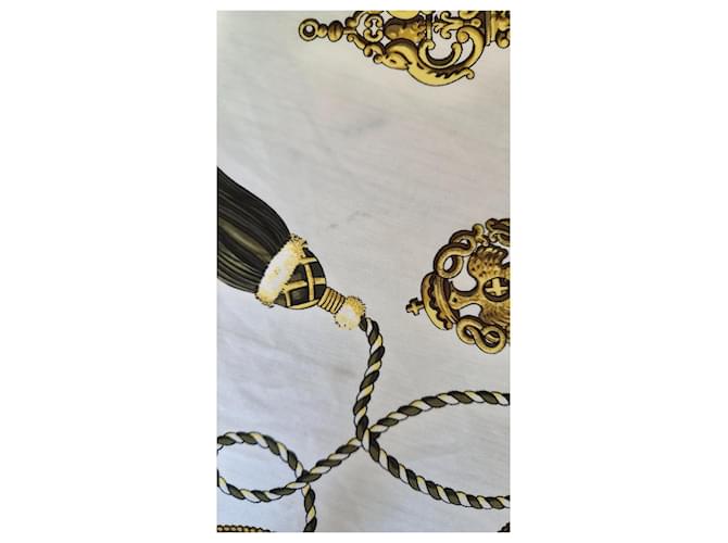 Hermès Pañuelo de seda "Les Clés" Castaño Blanco Dorado Verde - vista 5