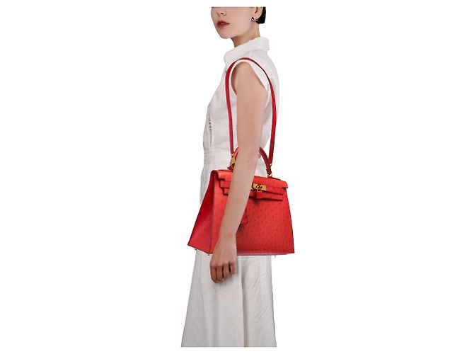 Hermès HERMES Kelly 28 Exotic Leather Bag Red - 103691 - view 13