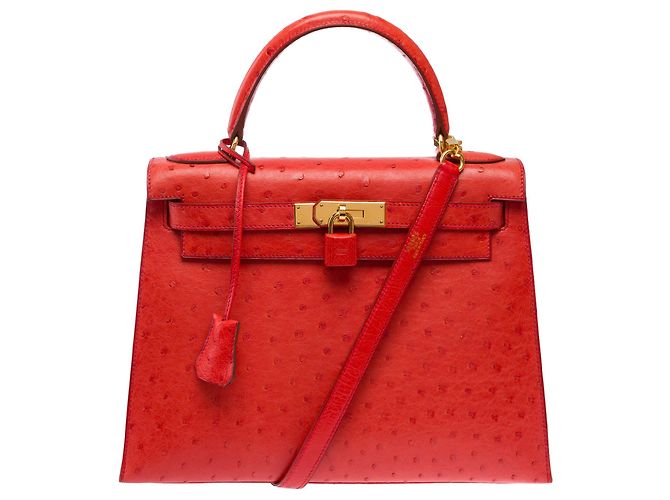 Hermès HERMES Kelly 28 Exotic Leather Bag Red - 103691 - view 3