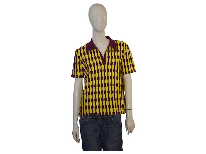 Tory Burch Polo a maniche corte in maglia jacquard geometrica - Giallo/Bordeaux - vista 2
